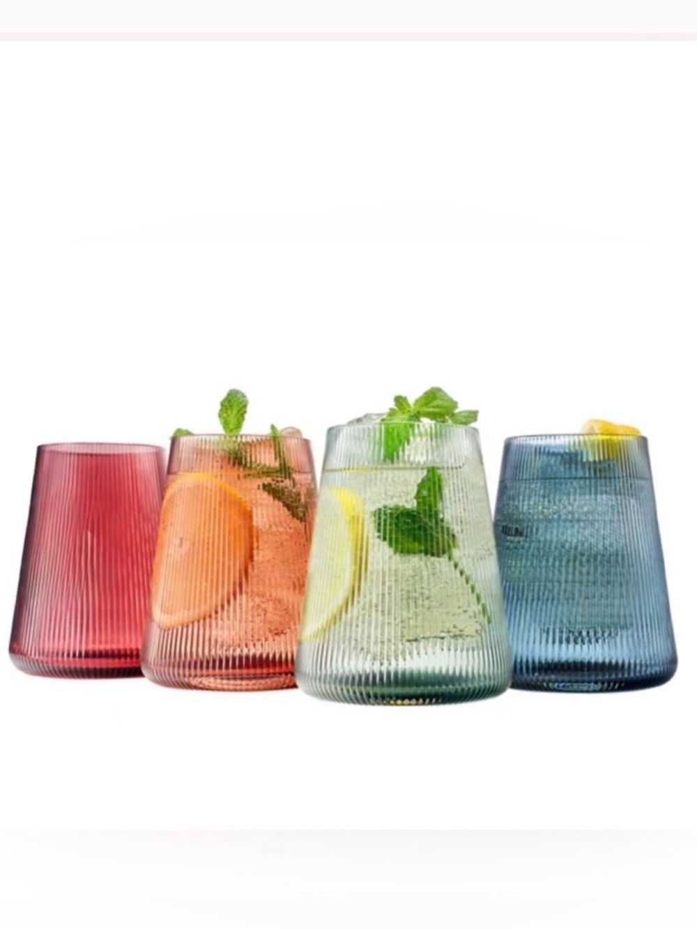 NEW KHEN Tonal Ribbed Glass Tumbler Set - 4-pack - NIB